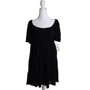 NWT Rewind Juniors Black Short Sleeve Tiered Eyelet Skater Dress. Size XL